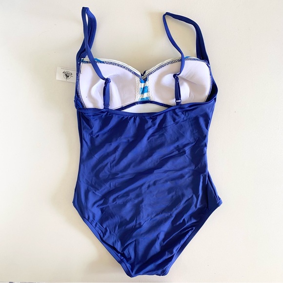 NEW Disney Parks Minnie Mouse One Piece Swimsuit in blue/white -Size Medium - Picture 4 of 10